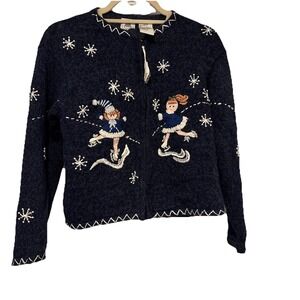 Tiara Girls 12/14 Blue Holiday Sweater Ice Skater Dancer Christmas Sweater Match